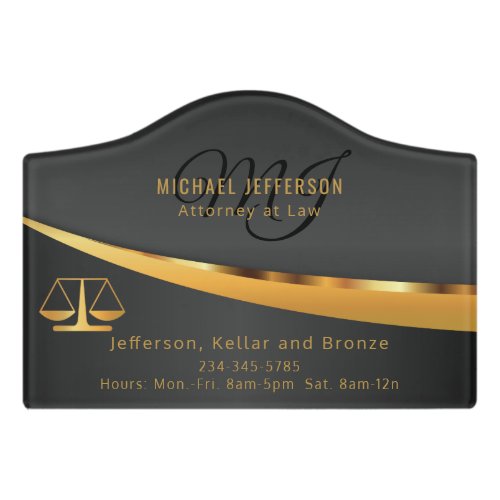 Monogram Attorney at Law  _ Black and Gold Door Sign