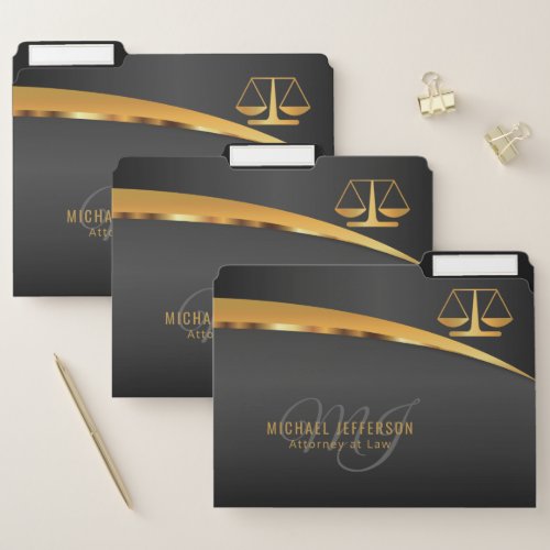 Monogram Attorney at Law _ Black and Gold File Folder