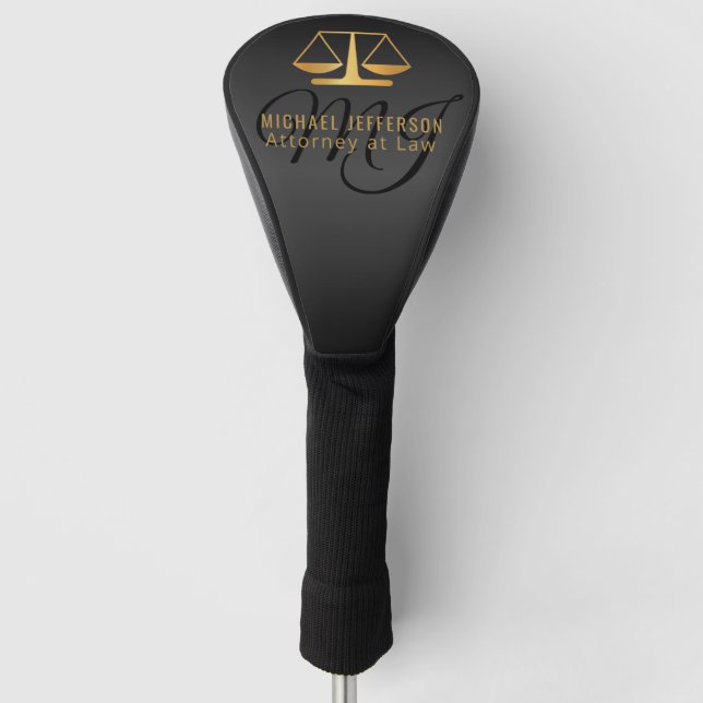 Monogram, Attorney at Law - Black and Gold Golf Head Cover (Front)