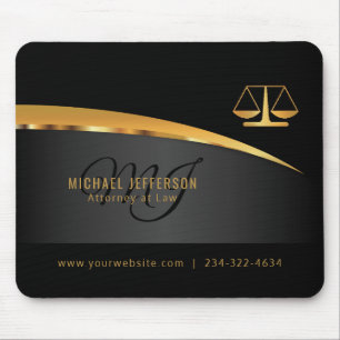 Monogram Attorney at Law - Black and Gold Mouse Pad