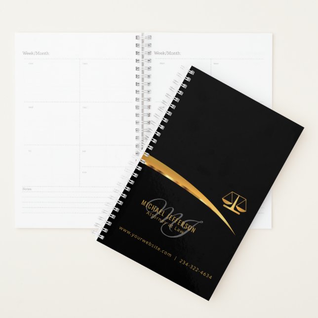 Monogram Attorney at Law - Black and Gold Planner (Display)