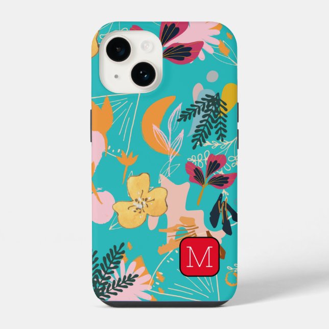 Monogram Attractive border Floral pattern Blue Iphone Case (Back)