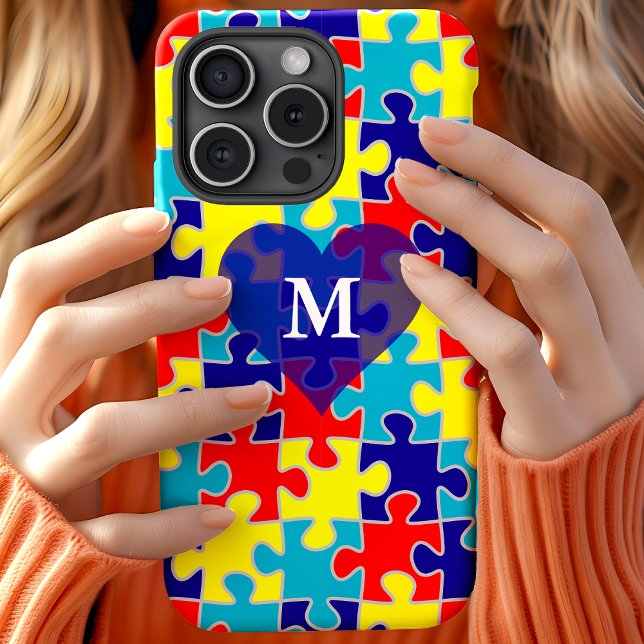Monogram Autism Awareness Aspergers Puzzle Pattern Case-Mate iPhone Case (Creator Uploaded)