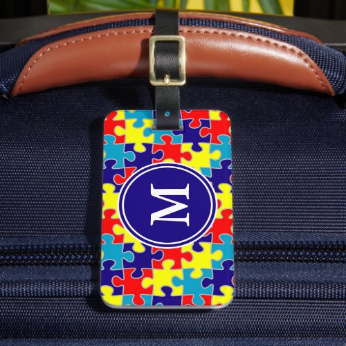 Custom Accessories 15 Monogram Autism Awareness Aspergers Puzzle Pattern Luggage Tag
