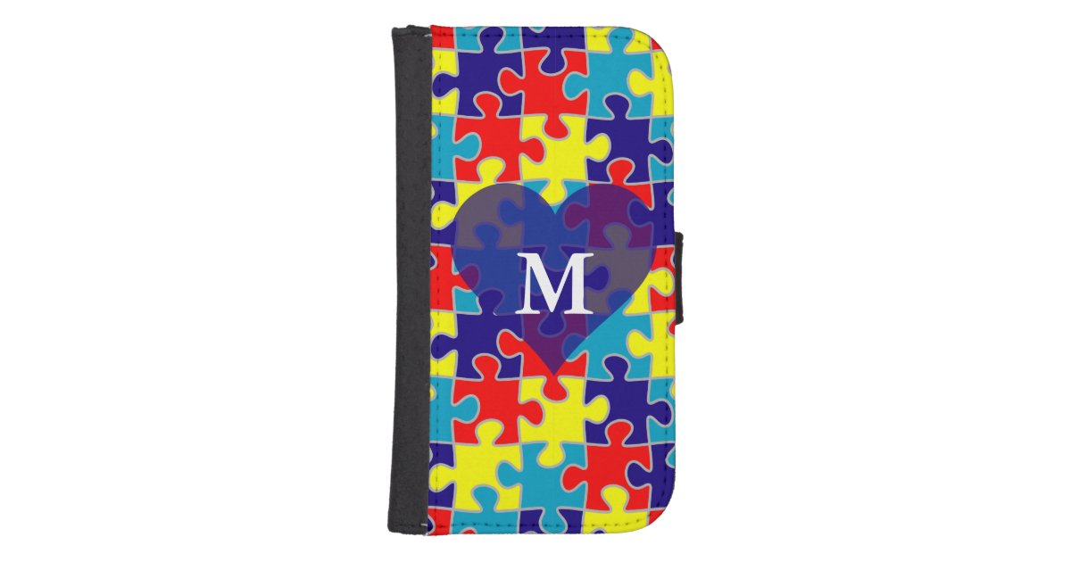 Monogram Autism Awareness Aspergers Puzzle Pattern Phone Wallet | www.bagssaleusa.com