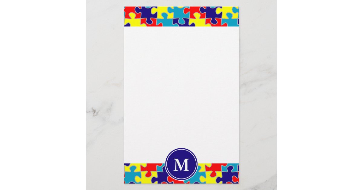 Monogram Autism Awareness Aspergers Puzzle Pattern Stationery | Zazzle