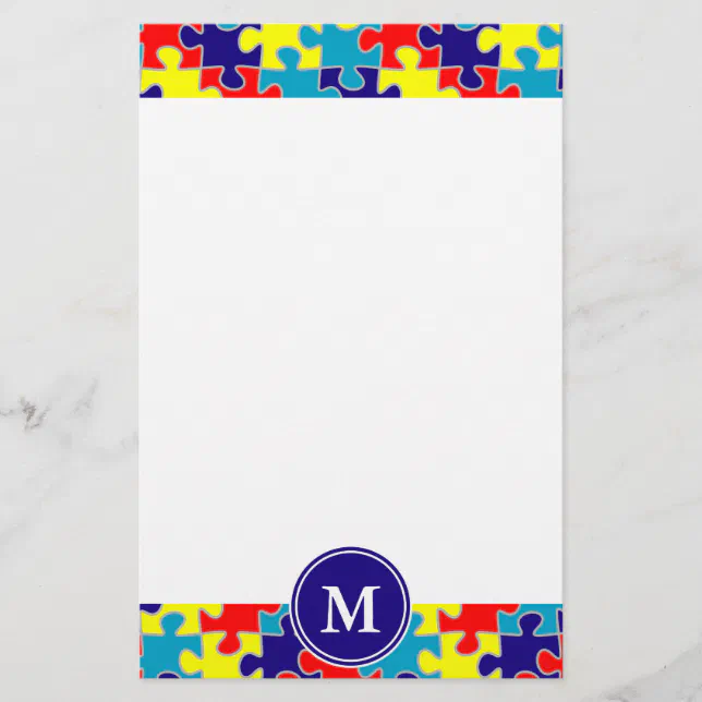 Monogram Autism Awareness Aspergers Puzzle Pattern Stationery | Zazzle