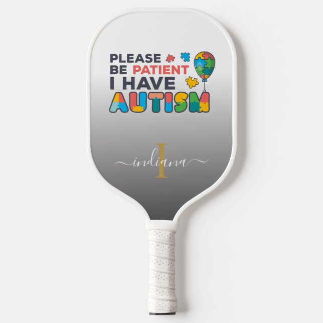 Monogram Autism Awareness Script Name Pickleball Paddle (Front)