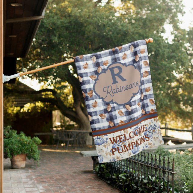 Monogram Autum Welcome House Flag Personalized  (In SItu)