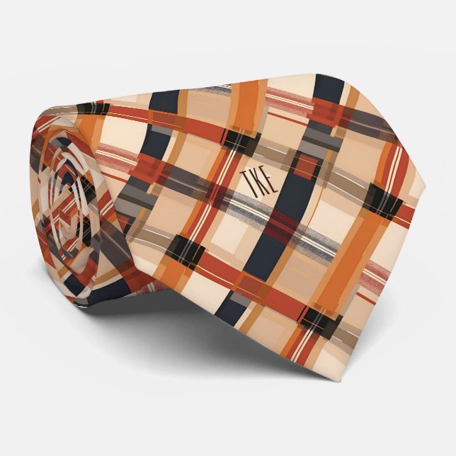 Monogram Autumn Diagonal Plaid Pattern Necktie (Rolled)