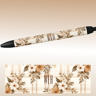 Monogram Autumn-Fall Floral Plaid Ink Pen