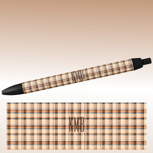 Monogram Autumn-Fall Plaid Pattern Ink Pen