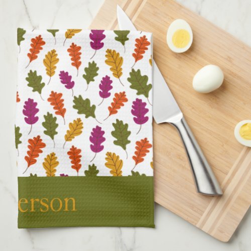 Monogram Autumn Leaves Fall Colors Green Yellow Kitchen Towel