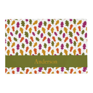 Monogram Autumn Leaves Fall Colors Green Yellow Placemat