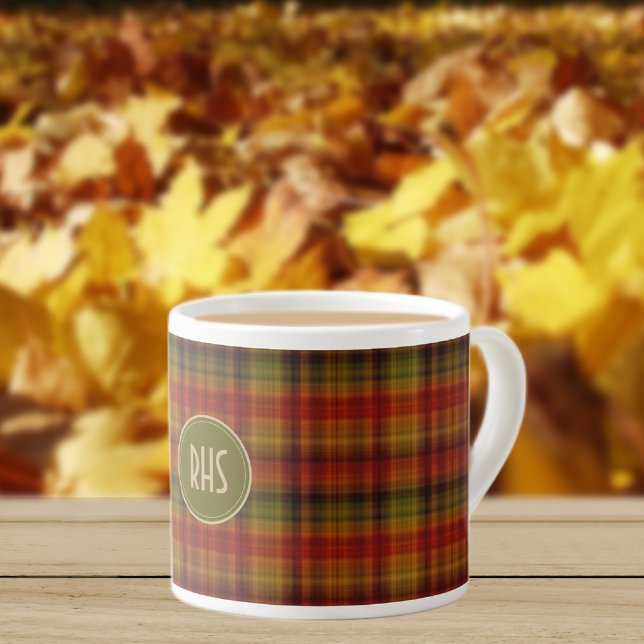 Monogram, Autumn Plaid Pattern 6oz Espresso Cup (Creator Uploaded)