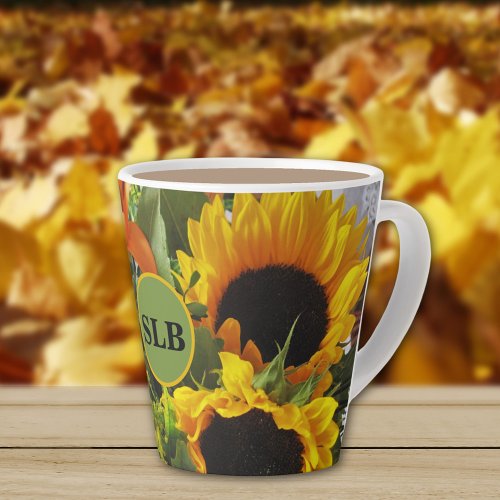 Monogram Autumn Sunflowers Photo Print 12oz Latte Mug