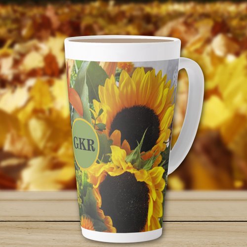 Monogram Autumn Sunflowers Photo Print 17oz Latte Mug