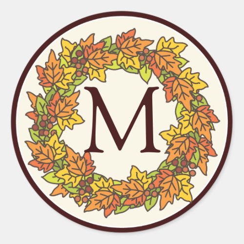 Monogram Autumn Wreath of Leaves Seal