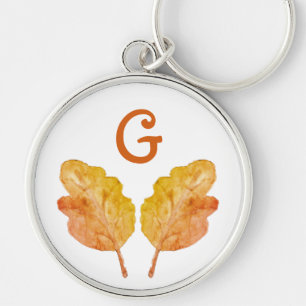 Monogram Autumnal Fall Foliage Orange Leaves Keychain