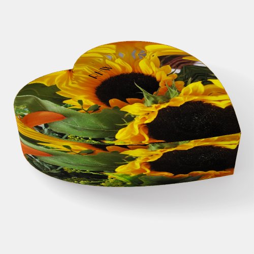 Monogram Awesome Gift Sunflowers Heart Paperweight