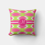 Monogram Aztec Andes Tribal Hot Pink Lime Green Throw Pillow at Zazzle