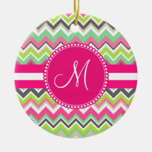 Monogram Aztec Andes Tribal Mountains Chevron Ceramic Ornament