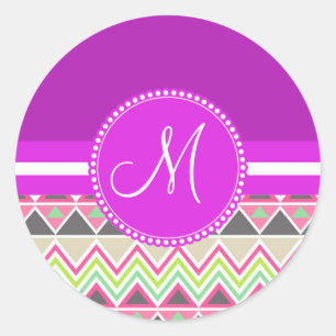Monogram Aztec Andes Tribal Mountains Chevron Classic Round Sticker