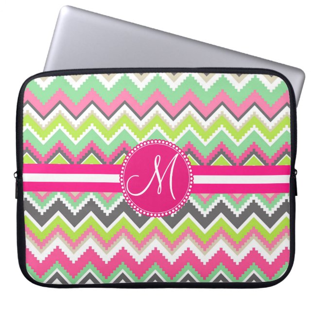 Monogram Aztec Andes Tribal Mountains Chevron Laptop Sleeve (Front)