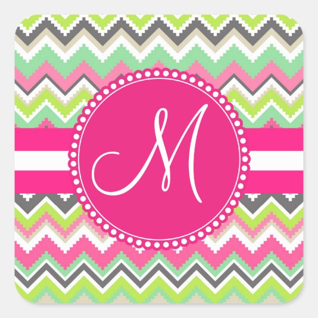 Monogram Aztec Andes Tribal Mountains Chevron Square Sticker (Front)