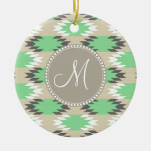 Monogram Aztec Andes Tribal Native American Ceramic Ornament