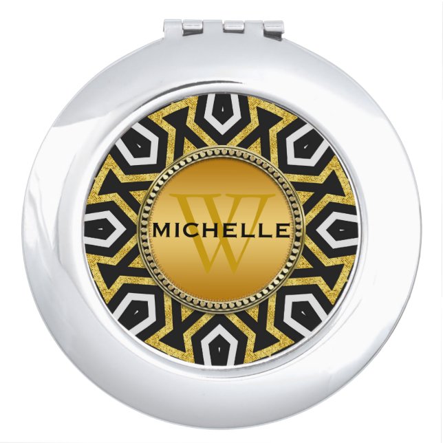 Monogram Aztec Sun Mandala Compact Mirror (Front)