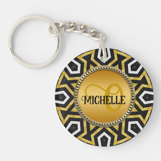 Monogram Aztec Sun Mandala  Keychain (Front)