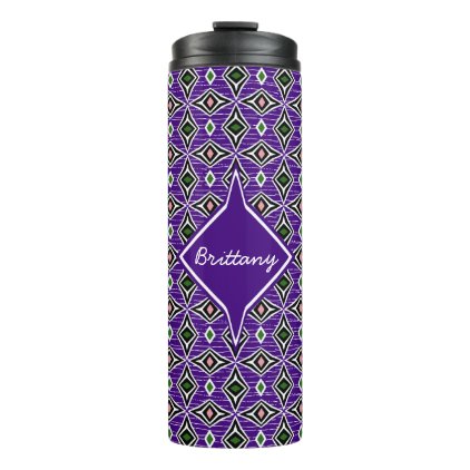 Monogram aztec tribal purple green diamond design thermal tumbler