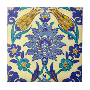 Monogram Azulejo Ceramic Style Vintage Ornament Ceramic Tile