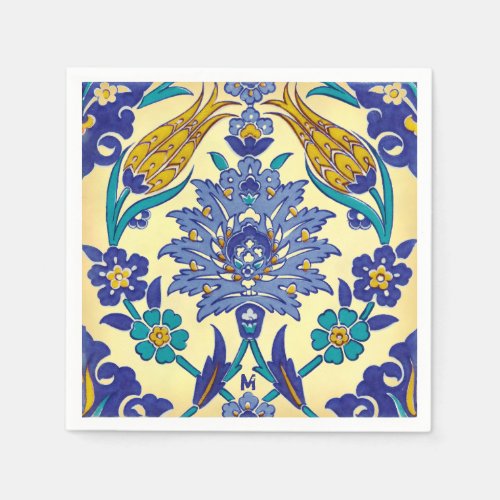 Monogram Azulejo Ceramic Style Vintage Ornament Paper Napkins