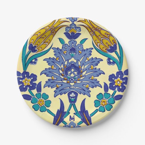 Monogram Azulejo Ceramic Style Vintage Ornament Paper Plates