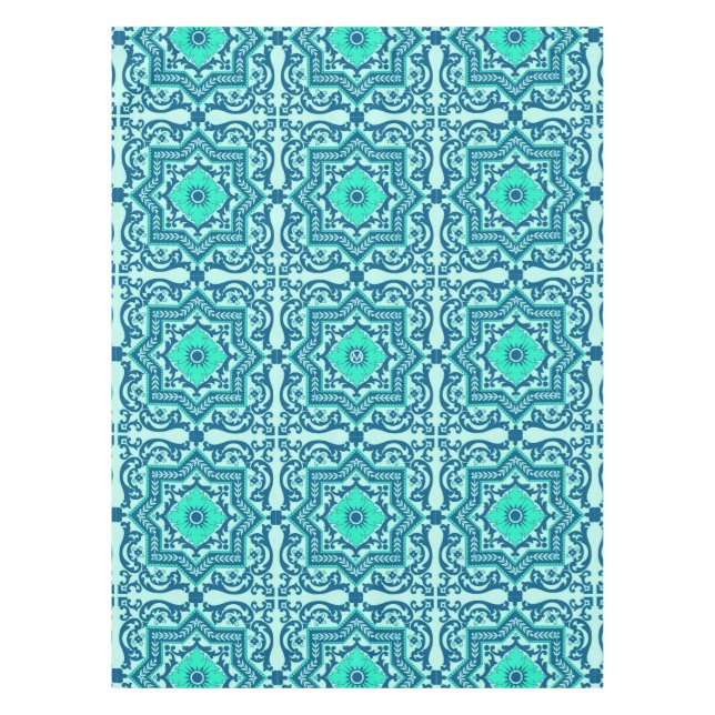 Monogram Azulejo Ceramic Style Vintage Ornament Tablecloth (Front)
