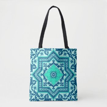 Monogram Azulejo Ceramic Style Vintage Ornament Tote Bag by HumusInPita at Zazzle