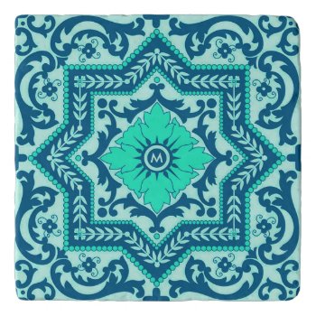 Monogram Azulejo Ceramic Style Vintage Ornament Trivet by HumusInPita at Zazzle