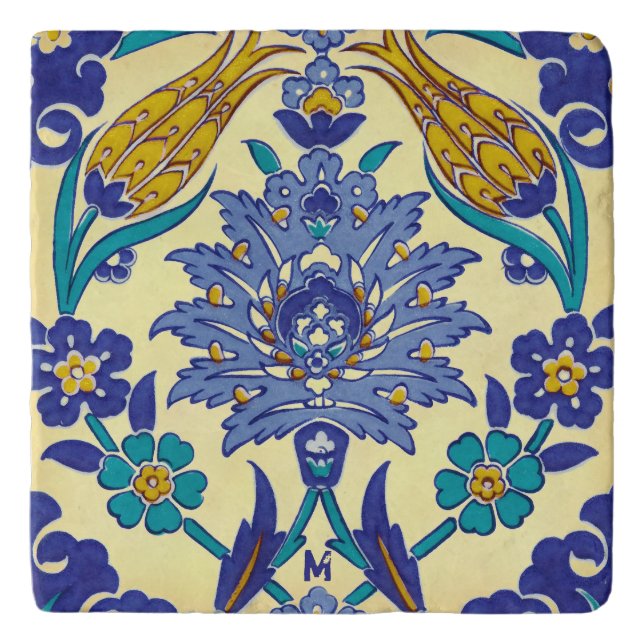 Monogram Azulejo Ceramic Style Vintage Ornament Trivet (Front)