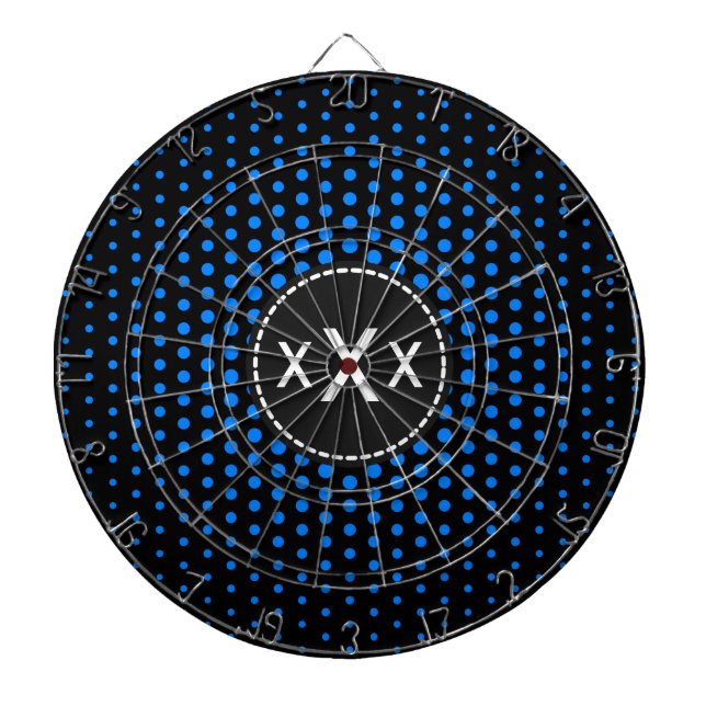 Monogram Azure Techno Dots Modern Dartboard (Front)