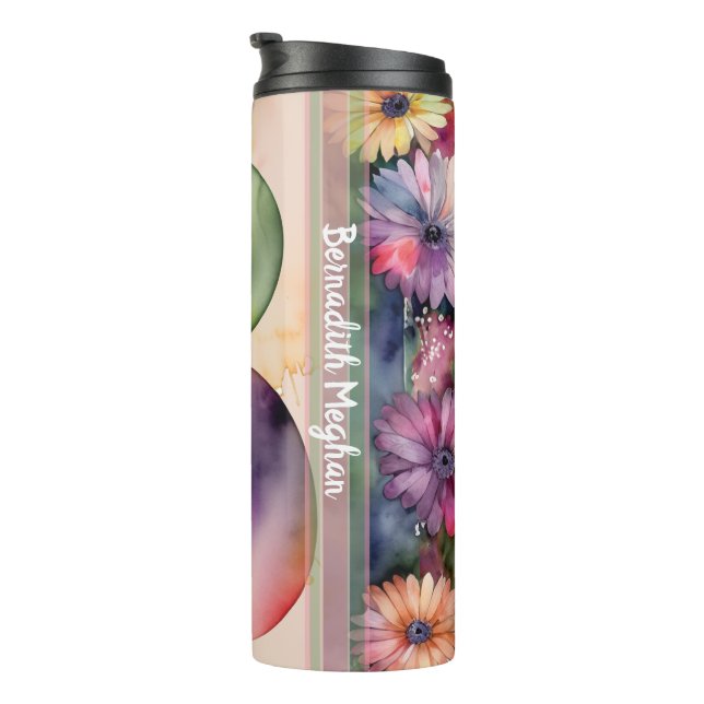 Monogram B Colorful Watercolor Flowers Hydration  Thermal Tumbler (Rotated Right)