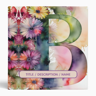 Monogram B Daisy Floral Watercolor Logo Business 3 Ring Binder