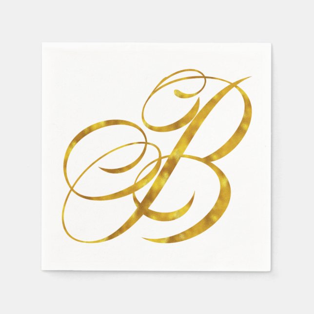 Monogram B Faux Gold Foil Metallic Letter Design Paper Napkins (Front)