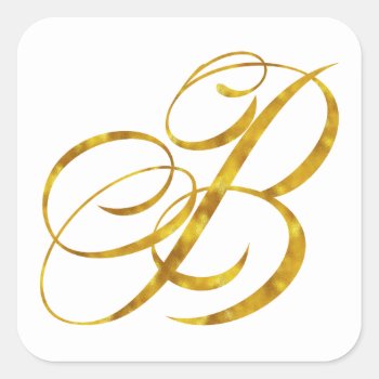 Monogram B Faux Gold Foil Metallic Letter Design Square Sticker by ZZ_Templates at Zazzle
