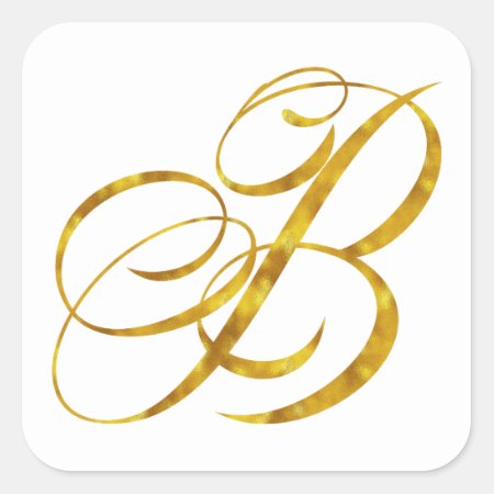 Monogram B Faux Gold Foil Metallic Letter Design Square Sticker