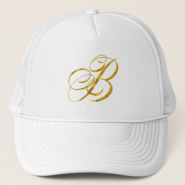 Monogram B Faux Gold Foil Metallic Letter Design Trucker Hat (Front)