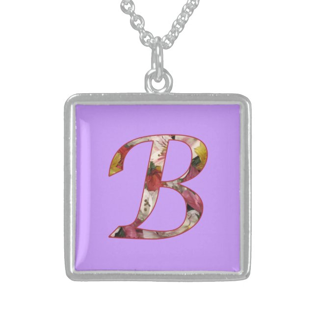 Monogram B Floral Design Necklace (Front)