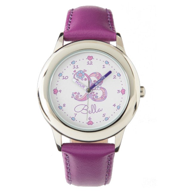 Monogram B girls doodle letter art Bella Watch (Front)