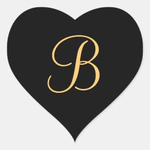 Monogram B,  gold colored initial B on black, Clas Heart Sticker
